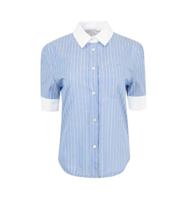 Short Sleeve Striped Poplin Shirt (Womens) Hot on Sale