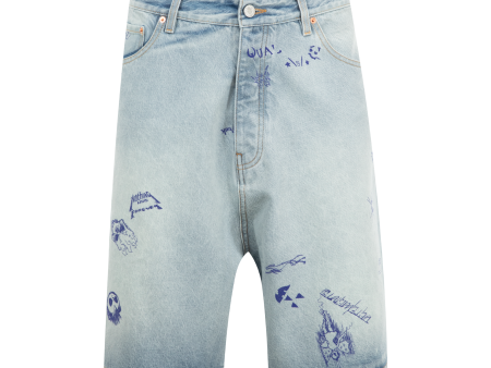 Scribbled Denim Shorts (Mens) Online Hot Sale