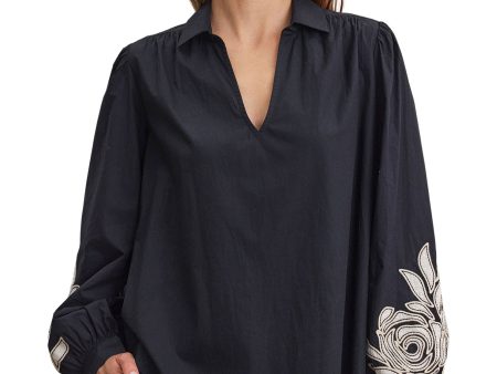 Velvet Martine Embroideried Top in Black Online Sale