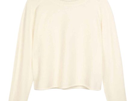 Repeat Cashmere Loose Fit Cropped Cashmere Sweater in Cream on Sale