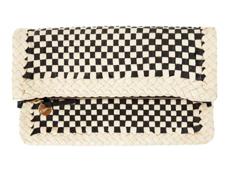 Clare V. Foldover Clutch in Cream & Black Border Woven Checker Cheap