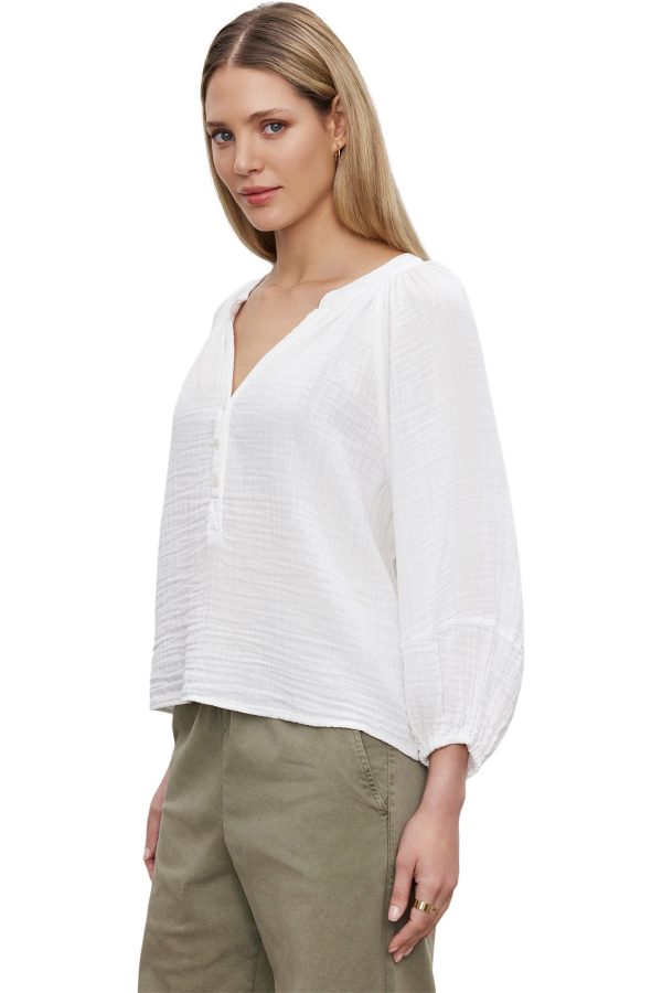 Velvet Vivi Cotton Gauze Top in White For Cheap