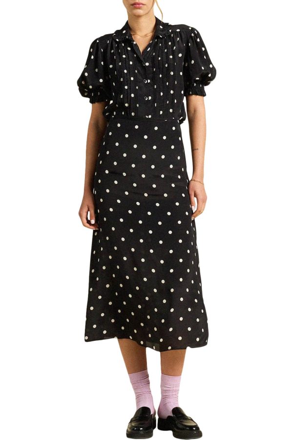 Trovata Birds of Paradis Demi Skirt in Black Polka Dots Supply