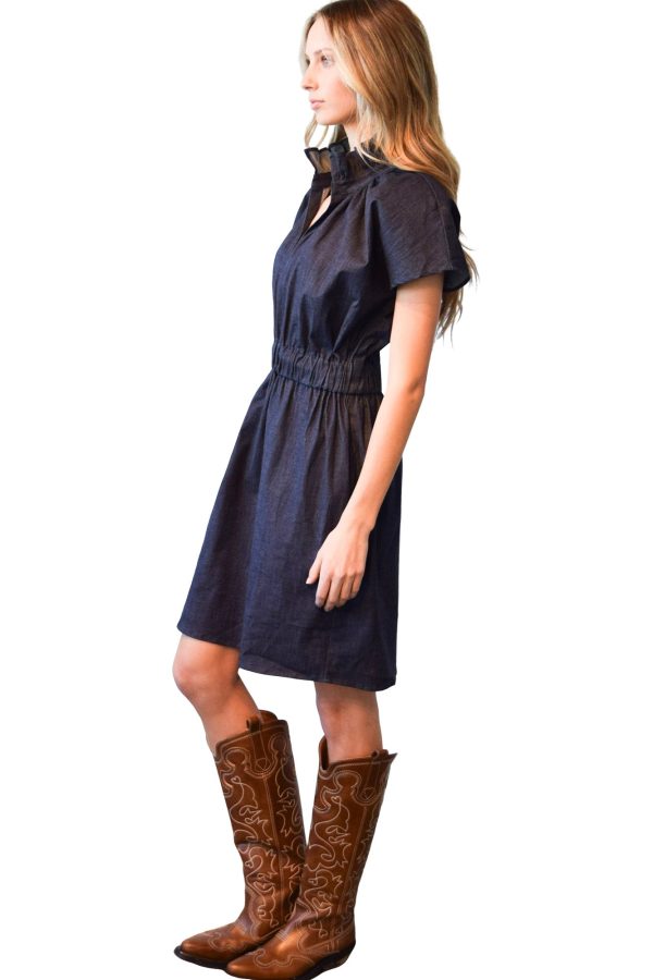 Never A Wallflower Vicki Elastic Waist Dress Dark Blue Denim Online now