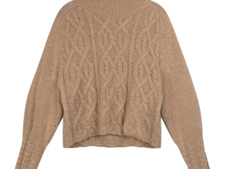 Repeat Cashmere Cropped Cable Knit Cashmere Sweater in Taupe Online Sale