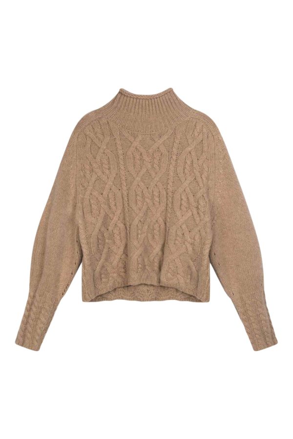 Repeat Cashmere Cropped Cable Knit Cashmere Sweater in Taupe Online Sale