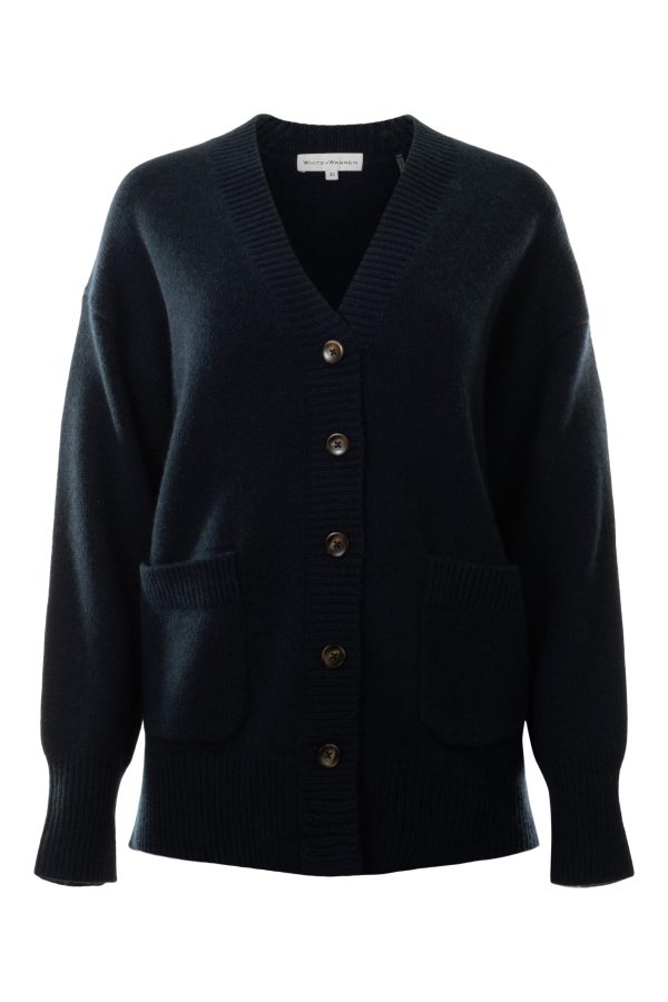 White & Warren Cashmere Pocket Cardigan in Deep Navy Online Sale