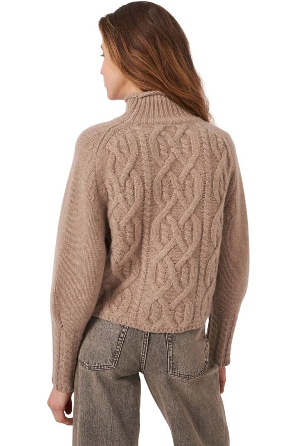 Repeat Cashmere Cropped Cable Knit Cashmere Sweater in Taupe Online Sale