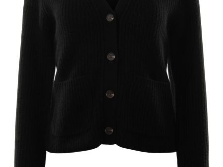 White & Warren Cashmere Fluted Sleeve Cardigan in Black Discount