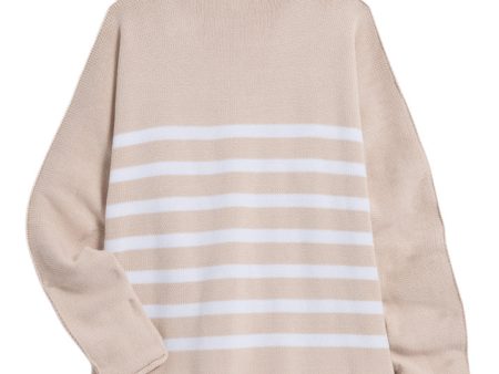 Frank & Eileen Monterey
 Rolled Funnel Neck Sweater in Vintage Rose with White Stripe For Sale