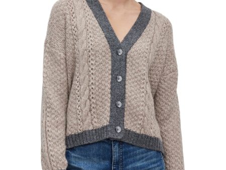 Velvet Izzy Cable Knit Cardigan in Oat-Grey For Cheap