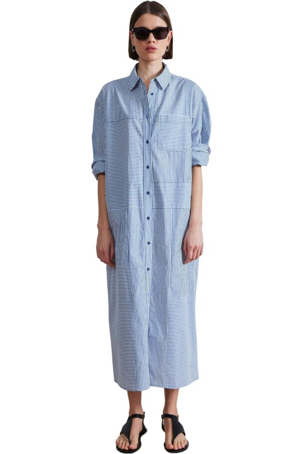 Apiece Apart Alameda Caftan Dress in Blue White Stripes Fashion