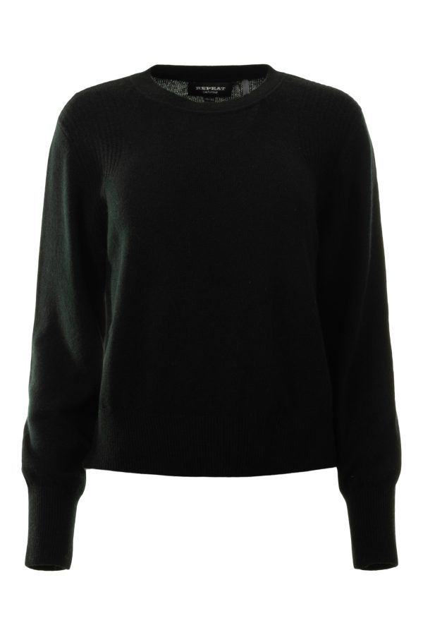 Repeat Cashmere Organic Cashmere Crewneck in Black Hot on Sale