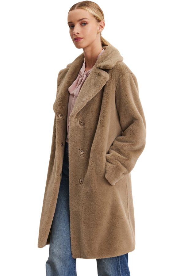 Velvet Evalyn Lux Faux Fur Coat in Cafe For Cheap