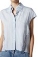 Saint Art Perth Cap Sleeve Button Blouse in Pale Blue Crinkle Pinstripe For Discount