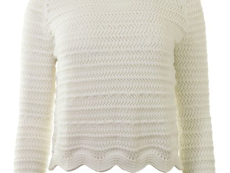 Autumn Cashmere Mesh Crew Sweater w  Scalloped Edge in Bleach White Sale