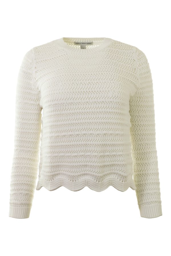 Autumn Cashmere Mesh Crew Sweater w  Scalloped Edge in Bleach White Sale