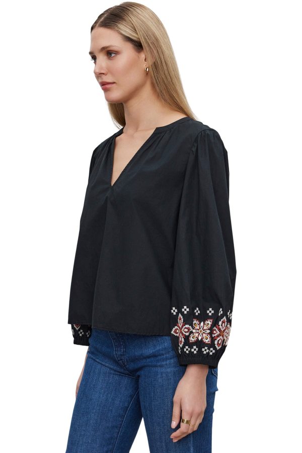 Velvet Paola Embroidered Top in Black For Cheap