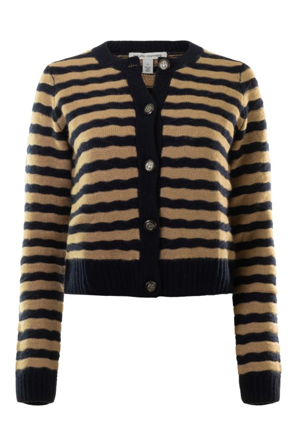 Autumn Cashmere Horizontal Stitch Cardigan in Peacoat - Camel Hot on Sale