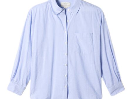 Trovata Birds of Paradis Blake Oversized Shirt in Cornflower Stripe For Sale