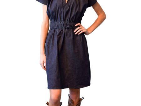 Never A Wallflower Vicki Elastic Waist Dress Dark Blue Denim Online now