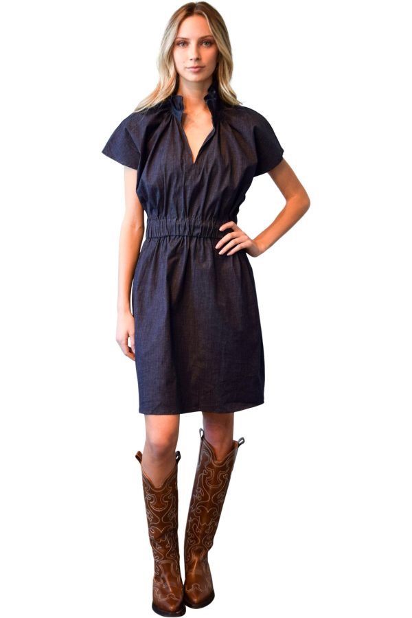 Never A Wallflower Vicki Elastic Waist Dress Dark Blue Denim Online now