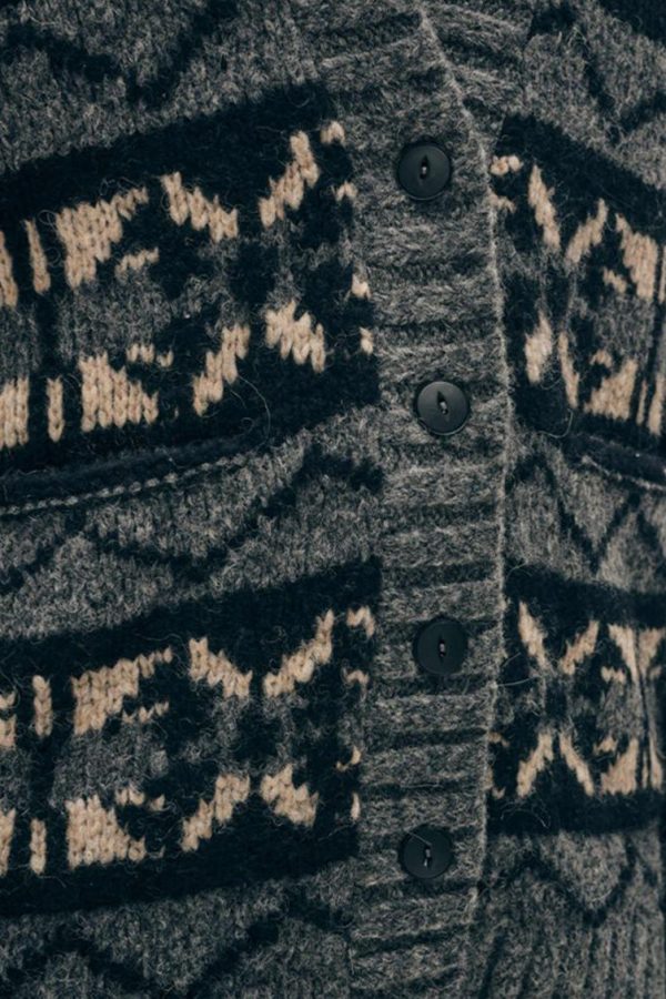 White & Warren Alpaca Blend Fair Isle Cardigan in Grey Combo Online Hot Sale