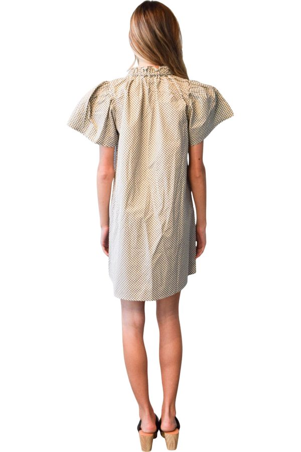 Never A Wallflower Elastic Collar Shift Dress in Small Check Supply