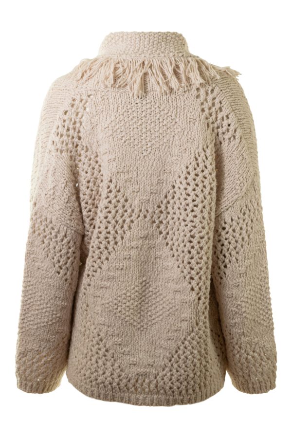 Autumn Cashmere Fringed Shawl Collar Jacket in Sand For Cheap