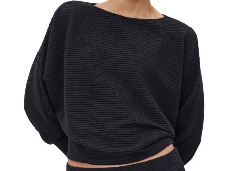 Velvet Desiree Ribbed Top in Black For Discount