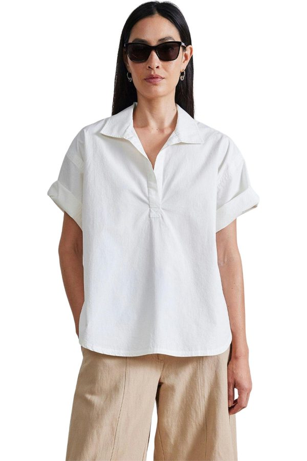 Apiece Apart Easy Pop Over Henley in Cream on Sale