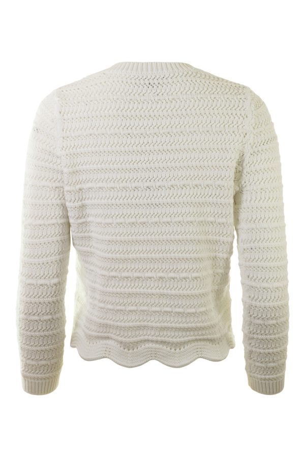 Autumn Cashmere Mesh Crew Sweater w  Scalloped Edge in Bleach White Sale