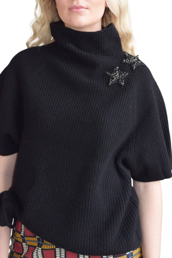 Never A Wallflower Seeing Stars Sweater Black with Black Stars Hot on Sale