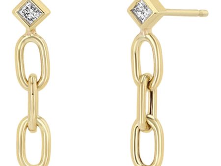 Zoe Chicco Princess Diamond Medium Square Oval Chain Drop Earrings in Yellow Gold For Sale