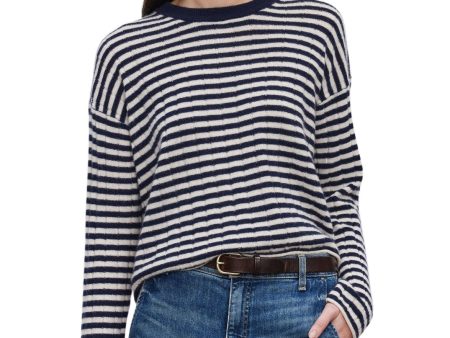 Velvet Monica Cashmere Striped Sweater in Linen-Navy Cheap