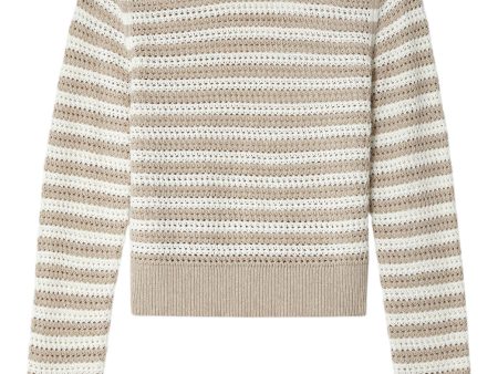 White & Warren Cotton Blend Mesh Crewneck
 in White-Flax Sale