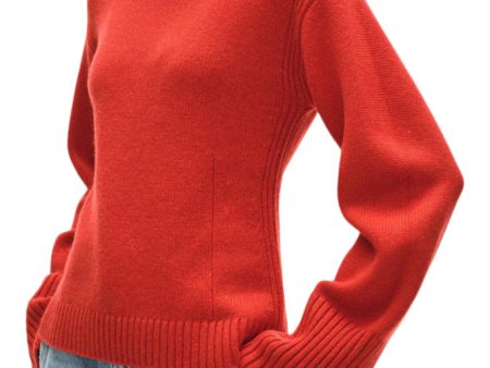 White & Warren Merino Cashmere Waisted Crewneck
 in Cottage Red on Sale