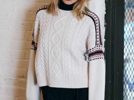 Autumn Cashmere Cable Crew Fair Isle Racing Stripe in Snow Combo Online now