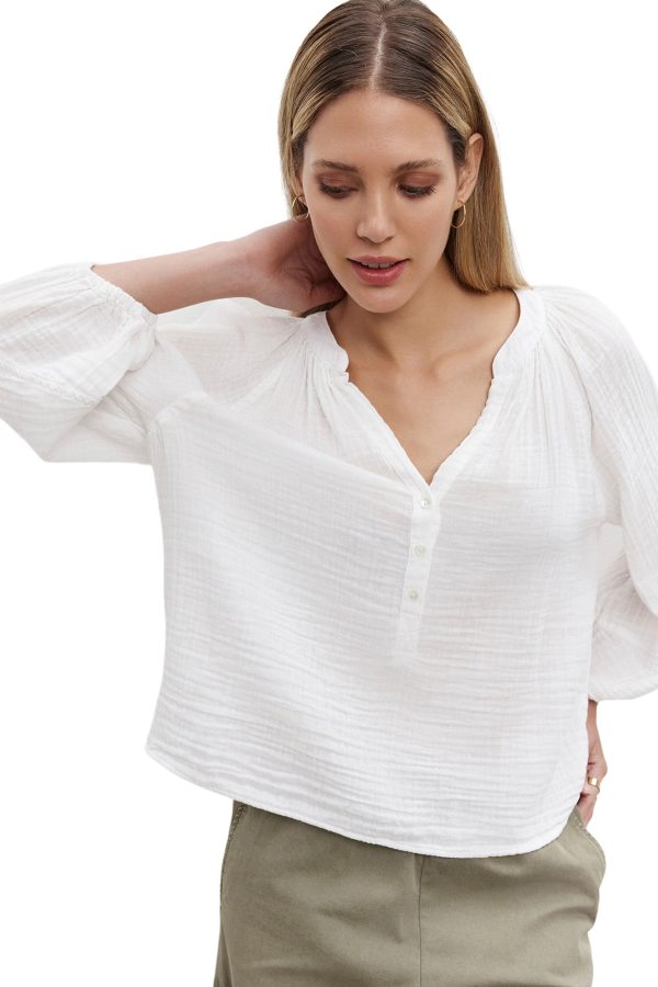 Velvet Vivi Cotton Gauze Top in White For Cheap