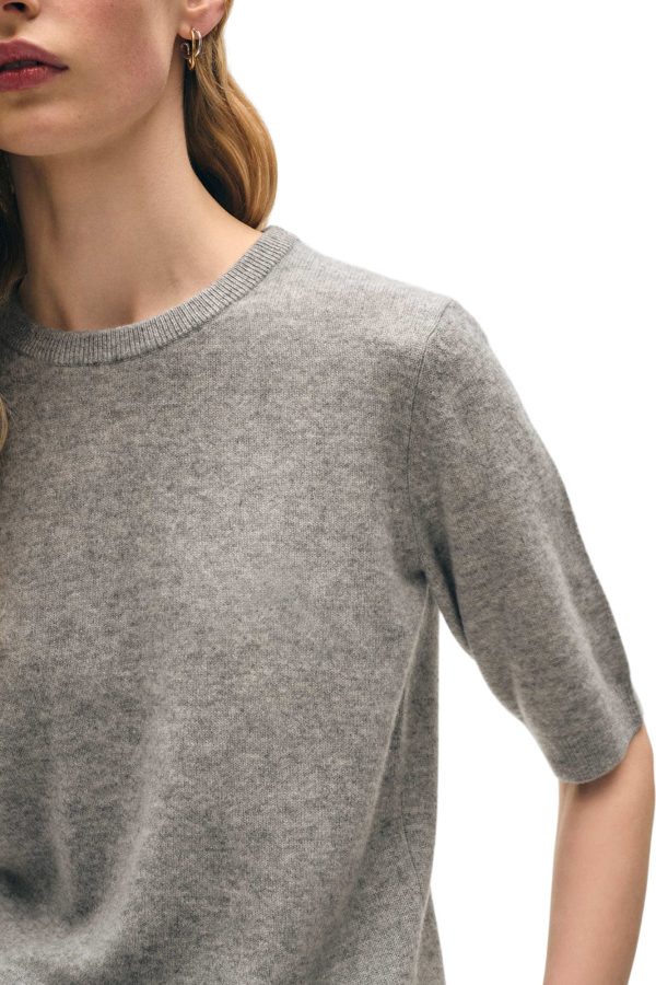 White & Warren Cashmere Elbow Sleeve Tee in Grey Heather Sale