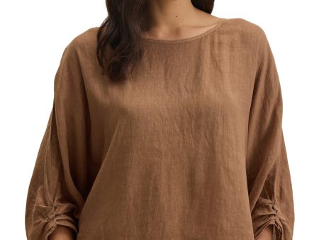 Velvet Cass Linen Top in Bark Online Sale