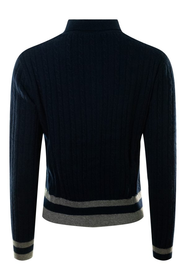 Autumn Cashmere Collared Cabled Cardigan in Navy Combo Hot on Sale