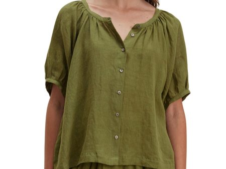 Velvet Jaimi Woven Linen Top in Sap on Sale