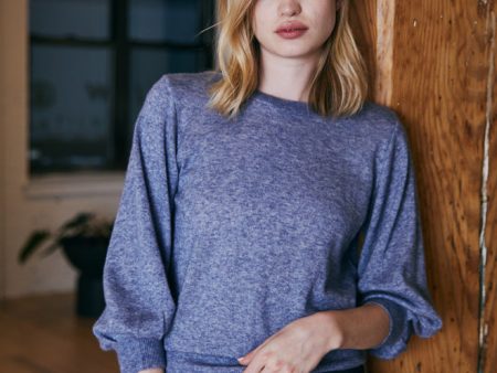 Autumn Cashmere Puff Sleeve Crewneck Sweater in Blueberry Cheap