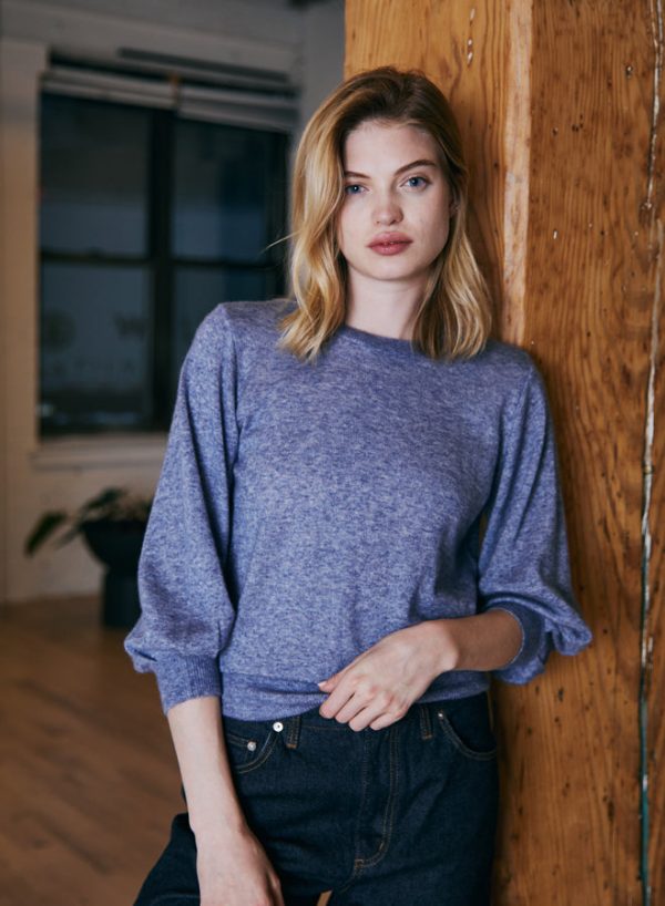 Autumn Cashmere Puff Sleeve Crewneck Sweater in Blueberry Cheap