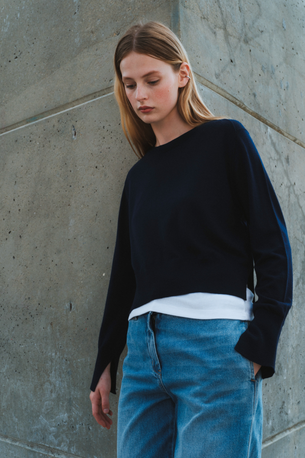 Saint Art Elodie Layered Crewneck Sweater in Navy Supply