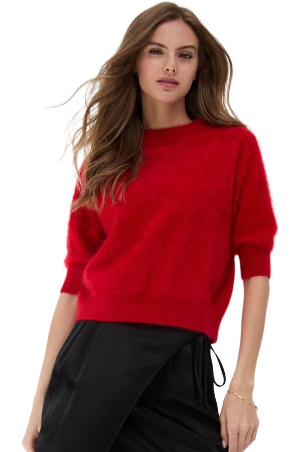 Autumn Cashmere Brushed Elbow Sleeve Boxy Crew in Red Alert on Sale