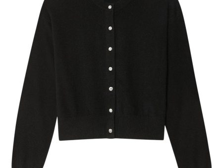 White & Warren Rhinestone Button Cashmere Cardigan in Black Sale