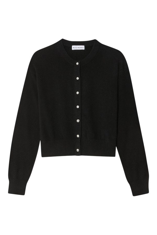 White & Warren Rhinestone Button Cashmere Cardigan in Black Sale