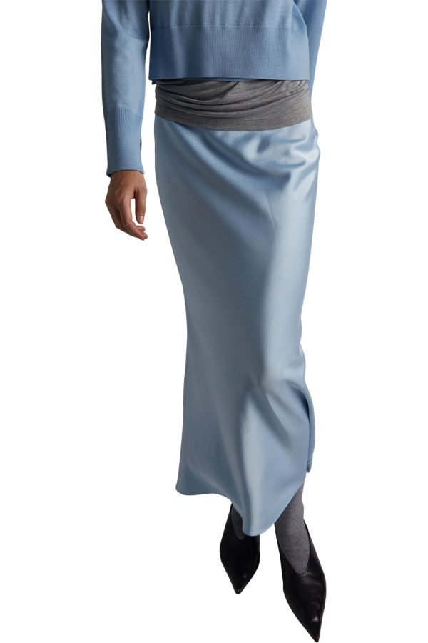 Saint Art Talia Charmeuse Maxi Skirt in Ice Blue Fashion